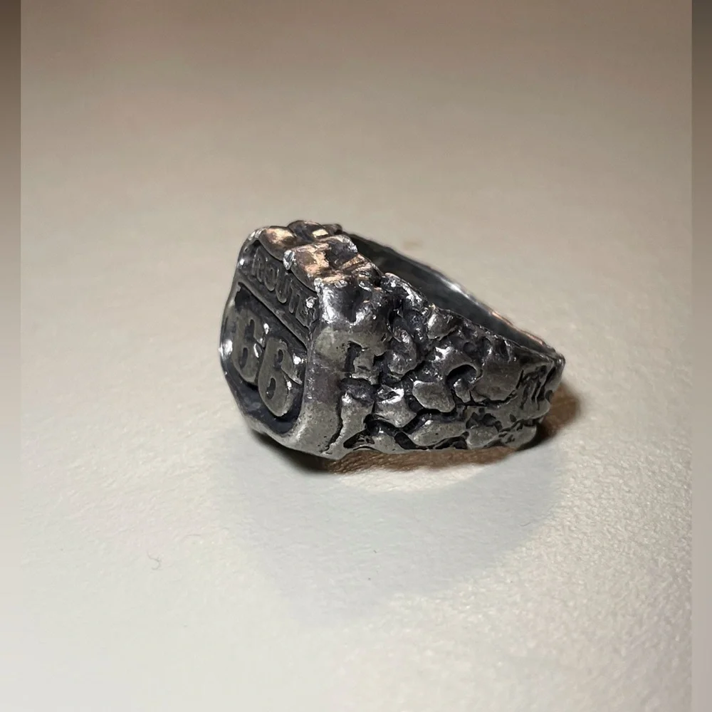Route 66 Men's Ring -Hand Carved Pewter Biker's‎ Very Heavy Ring Size 9